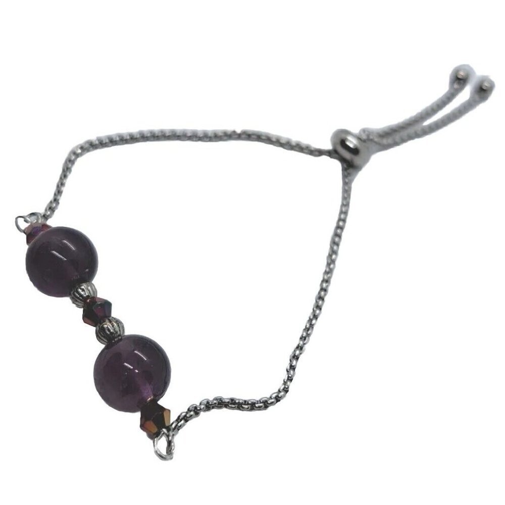 Artisan Made Silver Tone Slide Bracelet Amethyst And Crystal Bicones